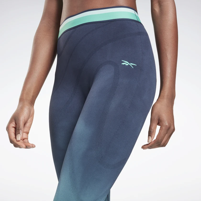 Reebok Women's United By Fitness Seamless High Rise Leggings in Vector Navy/Future Teal Size M - Training Clothing - Image 7