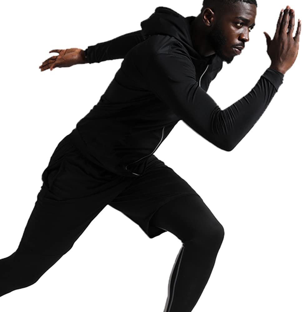 BUYJYA 5Pcs Men's Compression Pants Shirt Top Long Sleeve Jacket Athletic Sets Gym Clothing Mens Workout - Image 4
