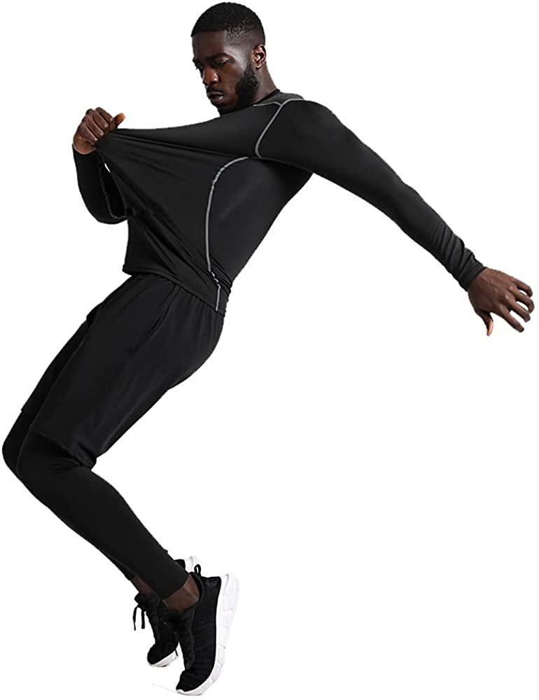 BUYJYA 5Pcs Men's Compression Pants Shirt Top Long Sleeve Jacket Athletic Sets Gym Clothing Mens Workout - Image 6