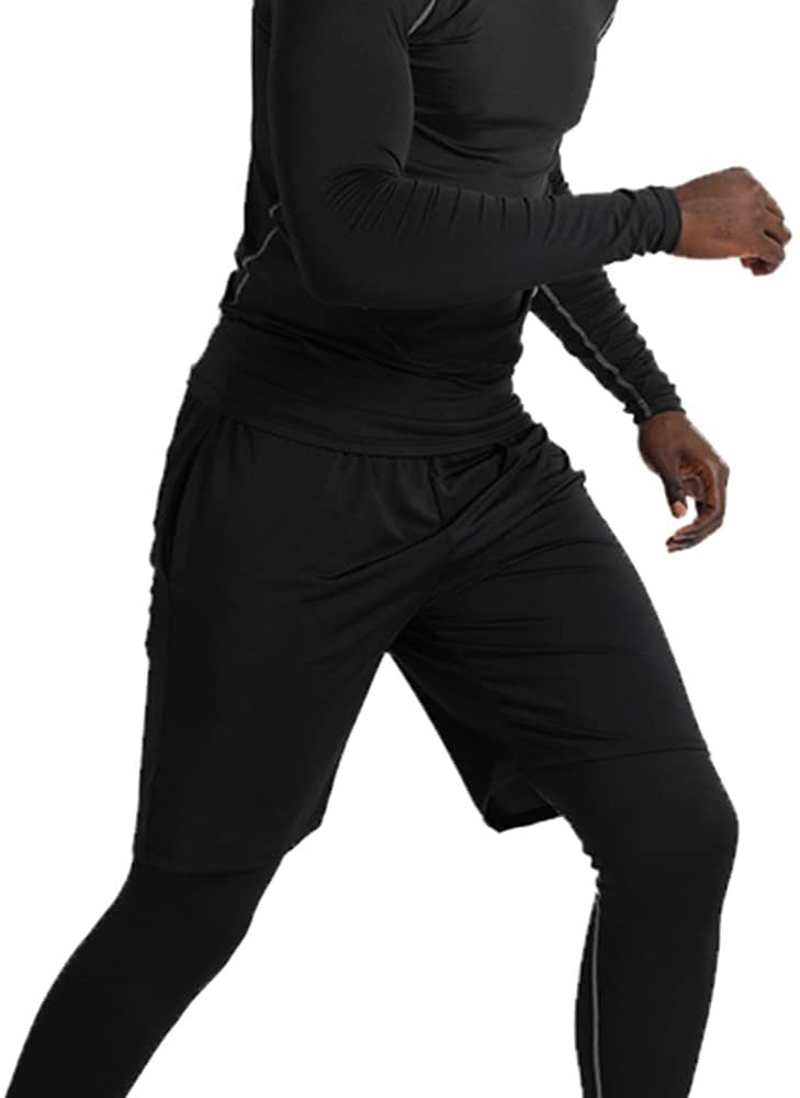 BUYJYA 5Pcs Men's Compression Pants Shirt Top Long Sleeve Jacket Athletic Sets Gym Clothing Mens Workout - Image 7