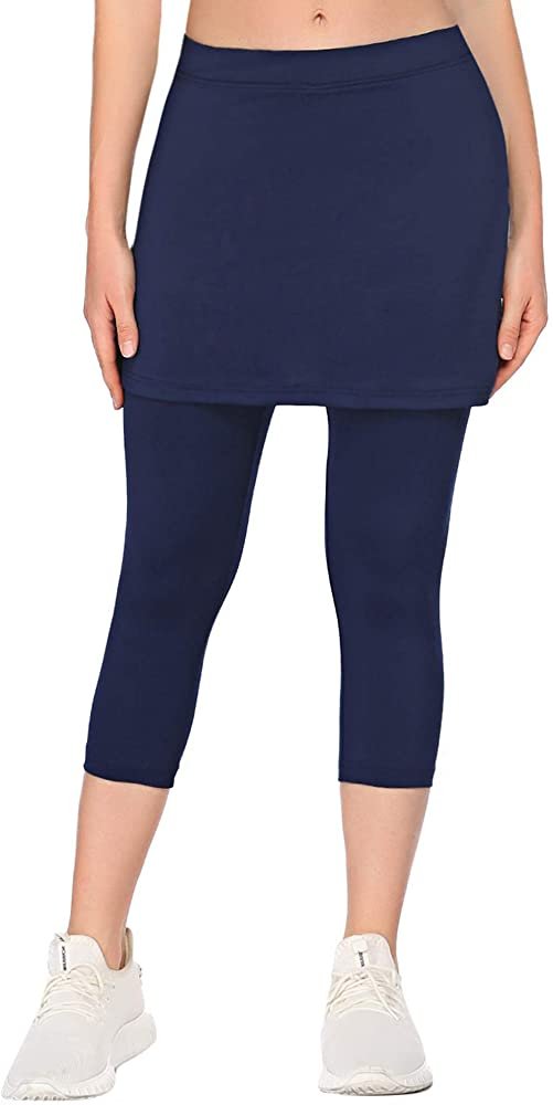 COOrun Women Capri Leggings with Skirt Lightweight Active Skirts with Pants Golf Tennis Workout Skirted Leggings - Image 5
