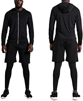 BUYJYA 5Pcs Men's Compression Pants Shirt Top Long Sleeve Jacket Athletic Sets Gym Clothing Mens Workout - Image 3
