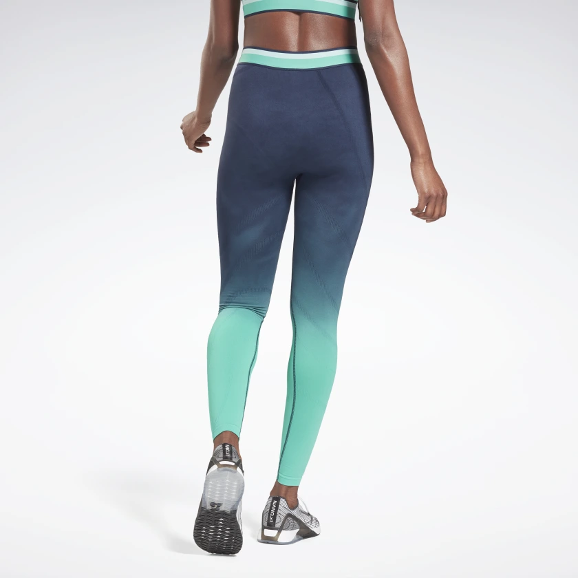 Reebok Women's United By Fitness Seamless High Rise Leggings in Vector Navy/Future Teal Size M - Training Clothing - Image 5