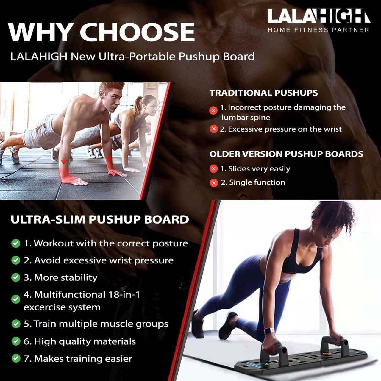 LALAHIGH Push Up Board, New 18 in 1 Push up bar, Upgraded ABS Pushup Stands with carry bag, Professional Pushup System for chest, tricep, back, abs workout, Portable home strength training equipment. - Image 5