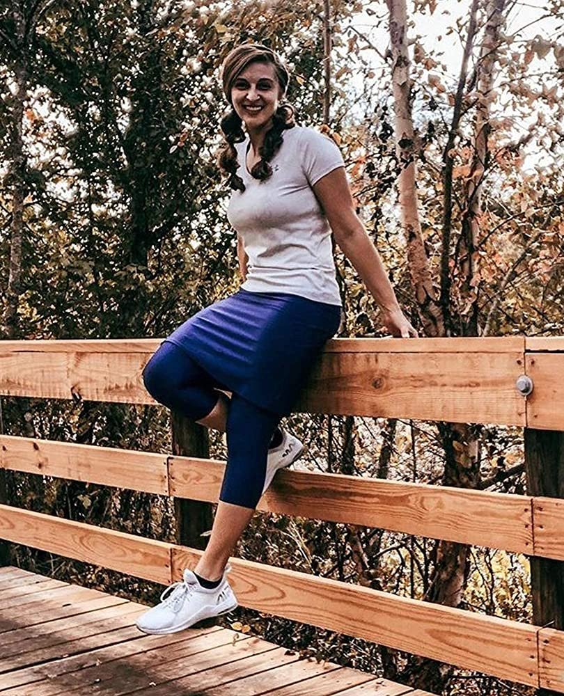 COOrun Women Capri Leggings with Skirt Lightweight Active Skirts with Pants Golf Tennis Workout Skirted Leggings - Image 7